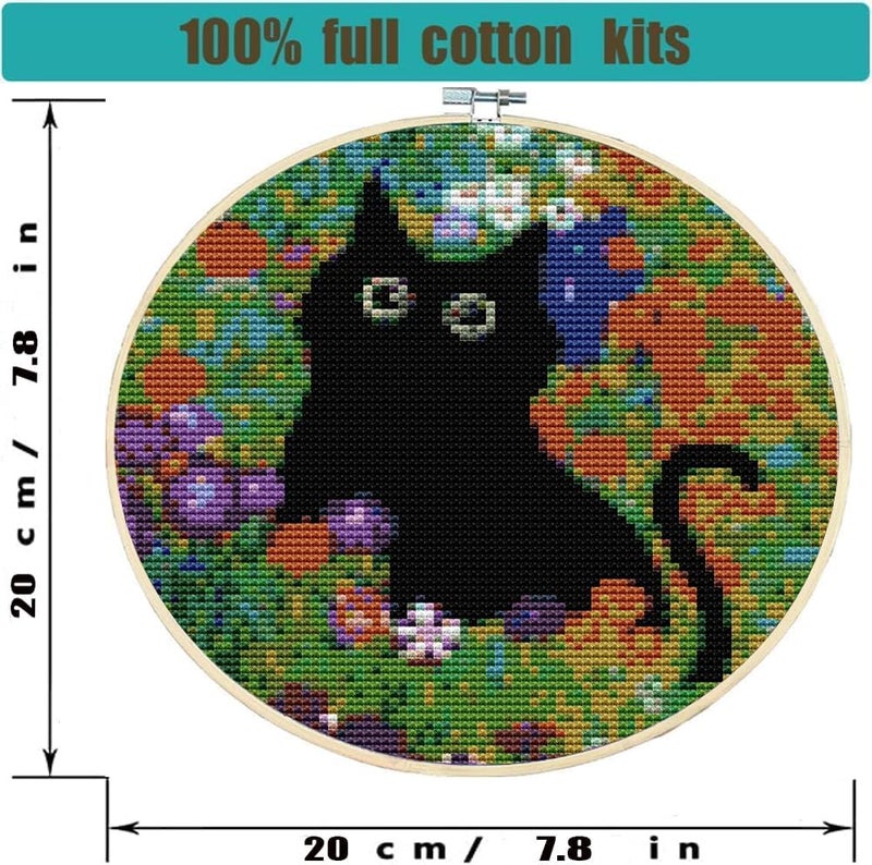 Tiwabb 4 Pack Stamped Cross Stitch Kits with Frame - Black Cat Flower Starry Sky Moon Embroidery Kits for Beginners Adults,11 CT Patterns Dimensions Counted Cross Stitch Kits Arts Craft Kits 7.8 x 7.8 inch - Image 5